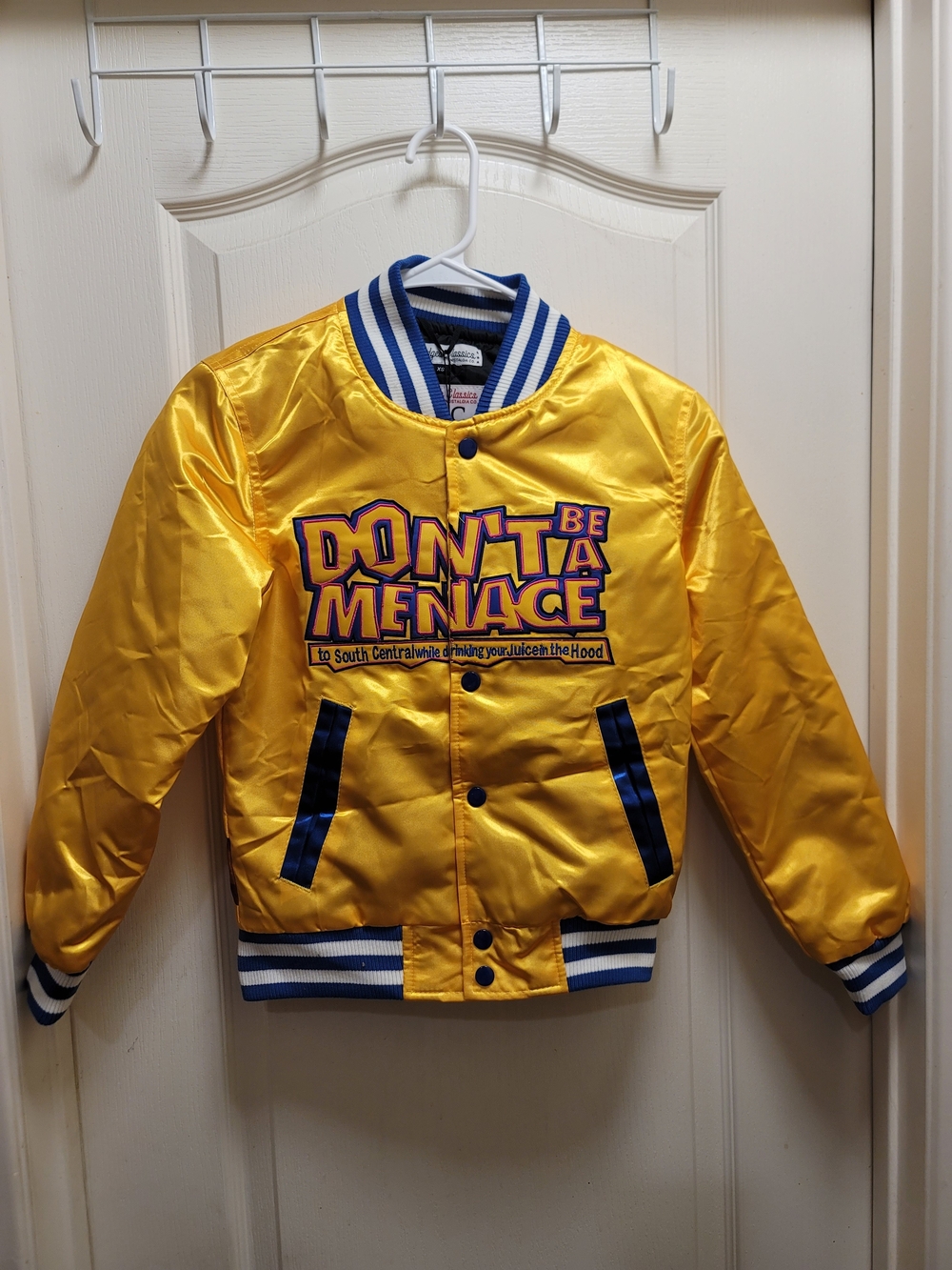 'Don't Be A Menace' - Kids Yellow Satin Bomber Jacket - X-Small - NWT